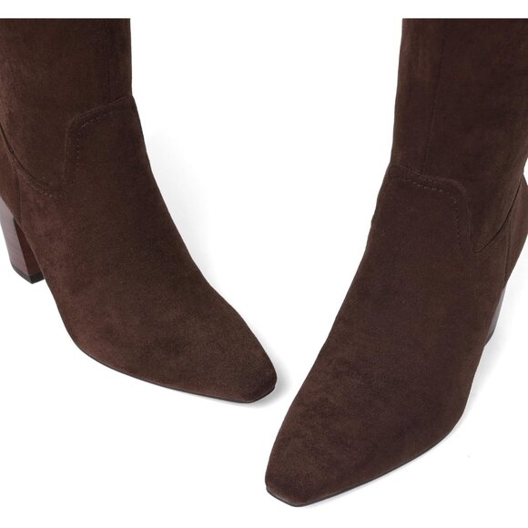 Women Knee High Chocolate Boot Square Toe Chunky Heel Wide Calf Tall Zipper Boot - Picture 6 of 7